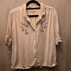 Embroidered Boho Blouse | Ruffle Collar Floral Viscose Top | Cottagecore